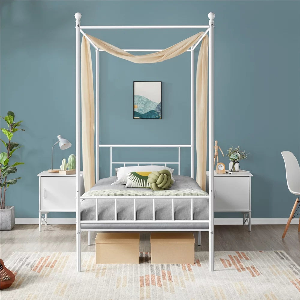 Black Metal Canopy Bed with Headboard and Footboard M824