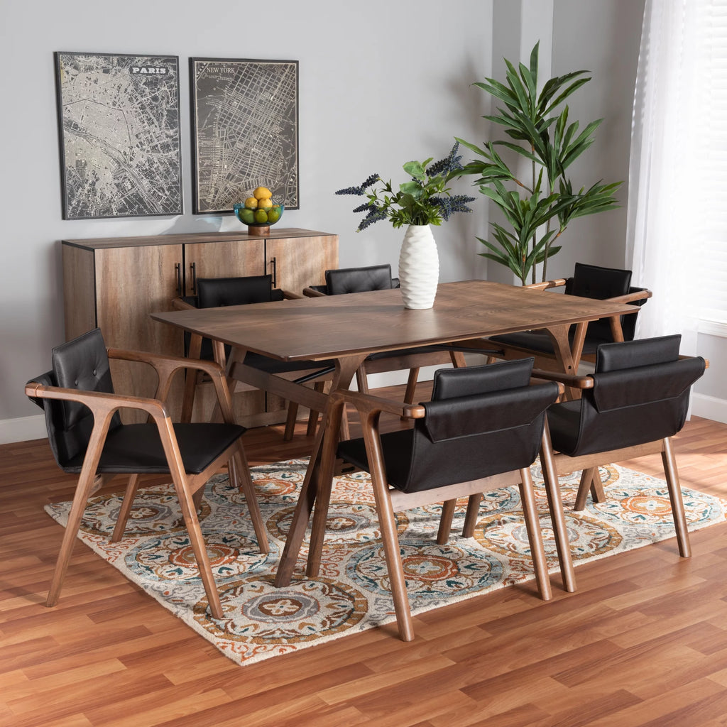 Black Imitation Leather Upholstered Wood 7-Piece Dining Set W457883