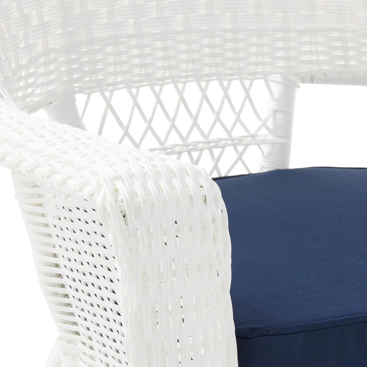 White Wicker Chair with Blue Cushion Set of 2 I926970