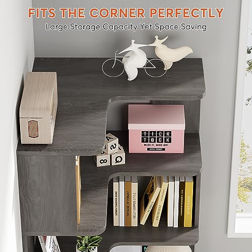 6-Tier Industrial Corner Bookshelf with Side Panels T464