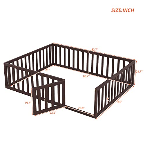 Twin Size Solid Wood Floor Bed Frame with Safety Fence A553