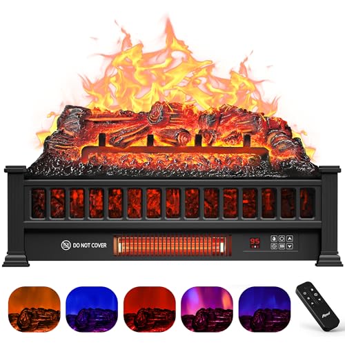 Black 20-Inch Electric Fireplace Logs with Remote Controller E7920