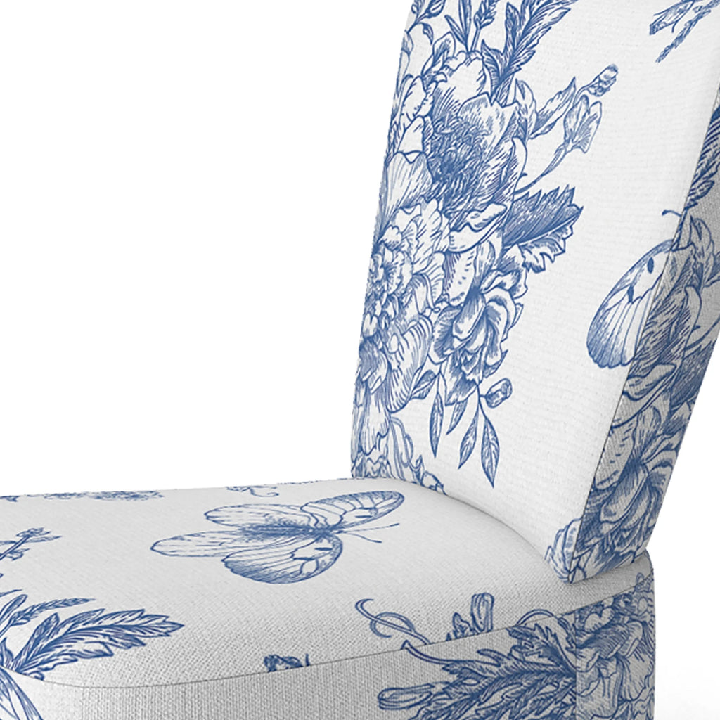 Blue Flowers and Butterflies Upholstered Accent Chair and Arm Chair O66099