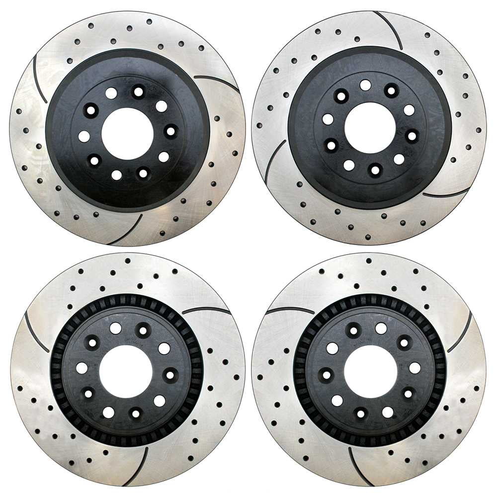 Front and Rear Drilled Slotted Black Brake Rotors Set of 4 O3352
