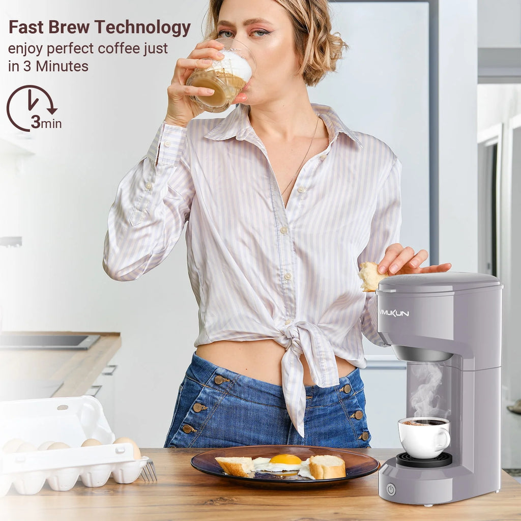 Single Serve Coffee Maker with 6 to 14oz Reservoir, Light Grey E2280
