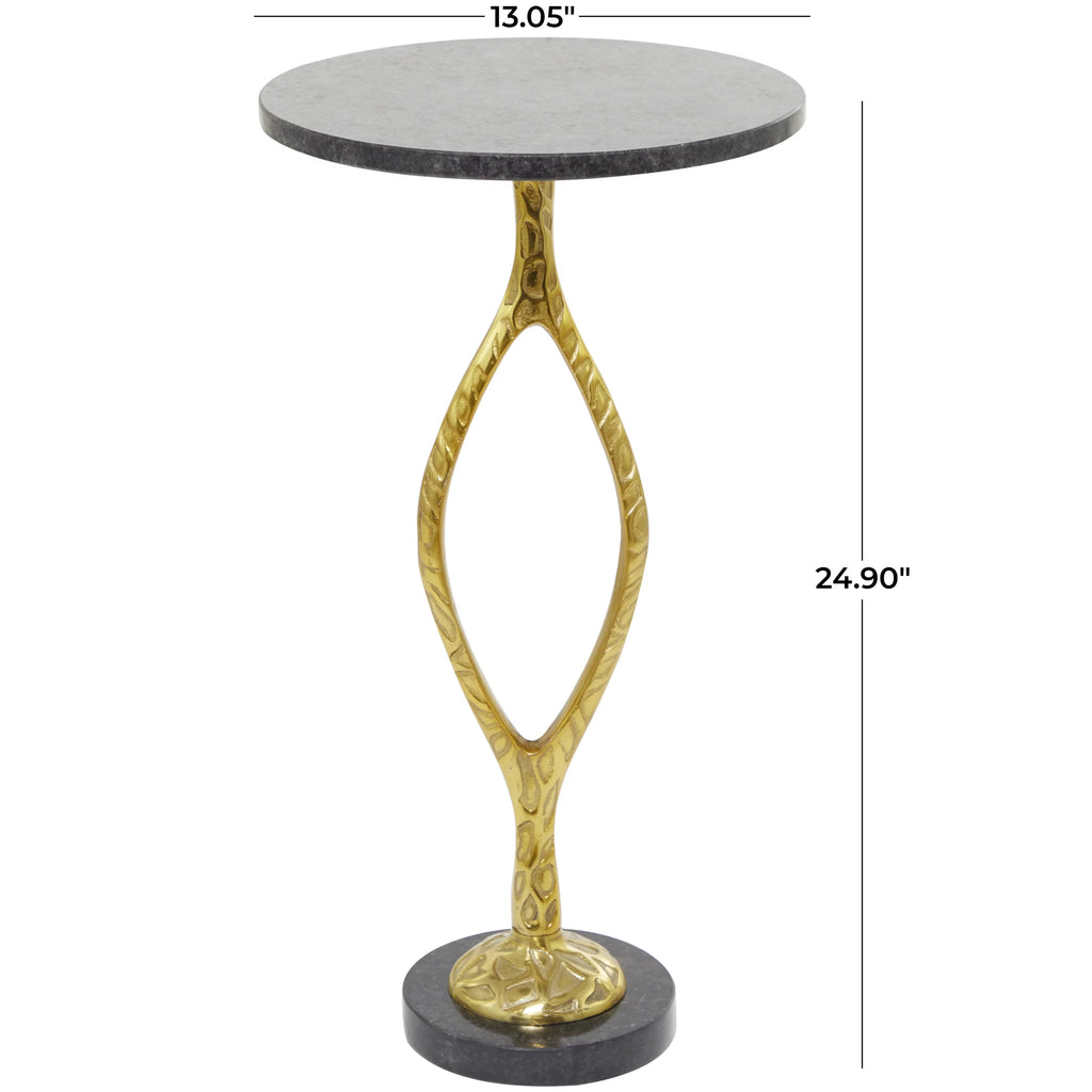 Gold Aluminum Accent Table with Black Marble Base L2666