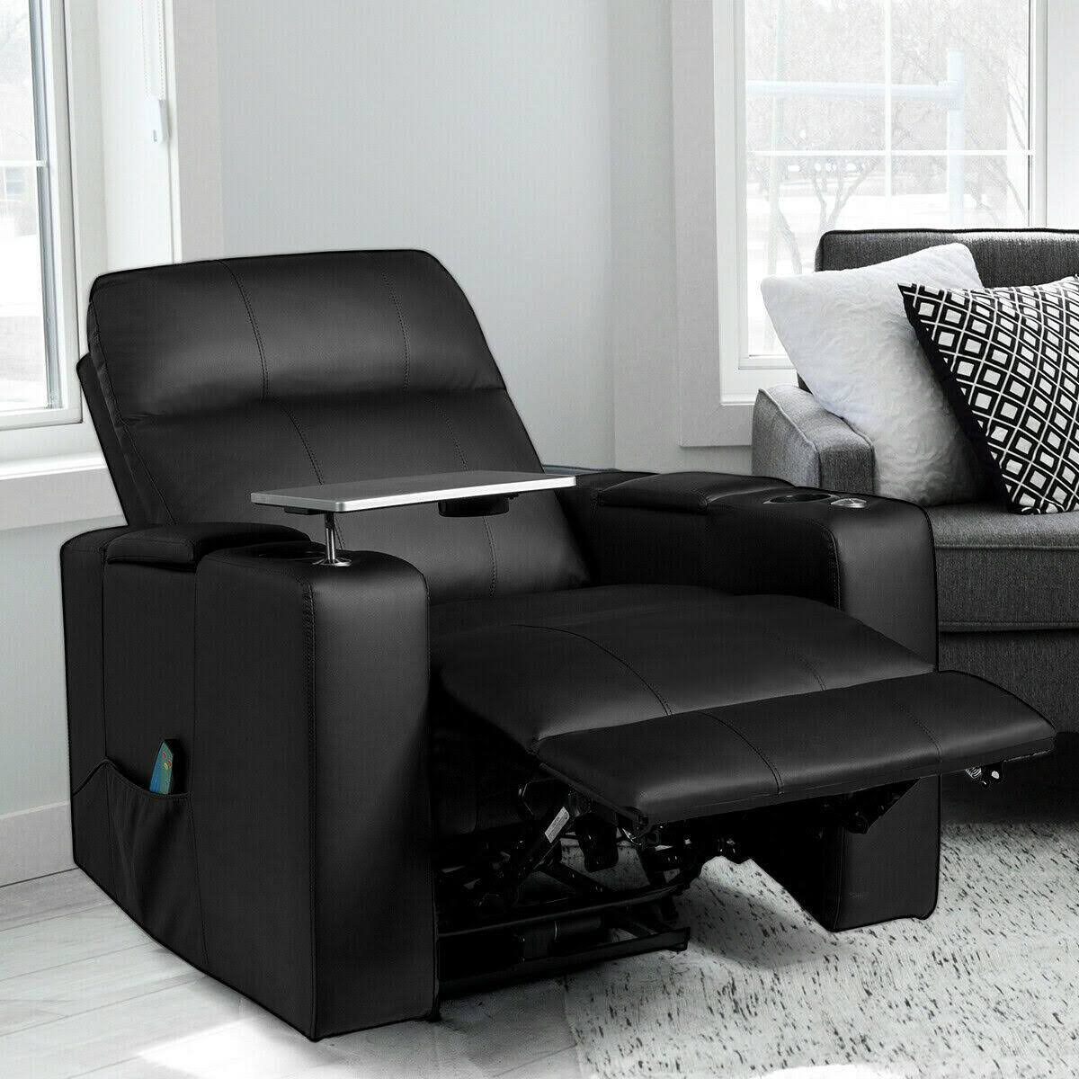 Black Massage Recliner Chair with Swivel Tray and Remote Control Q232584