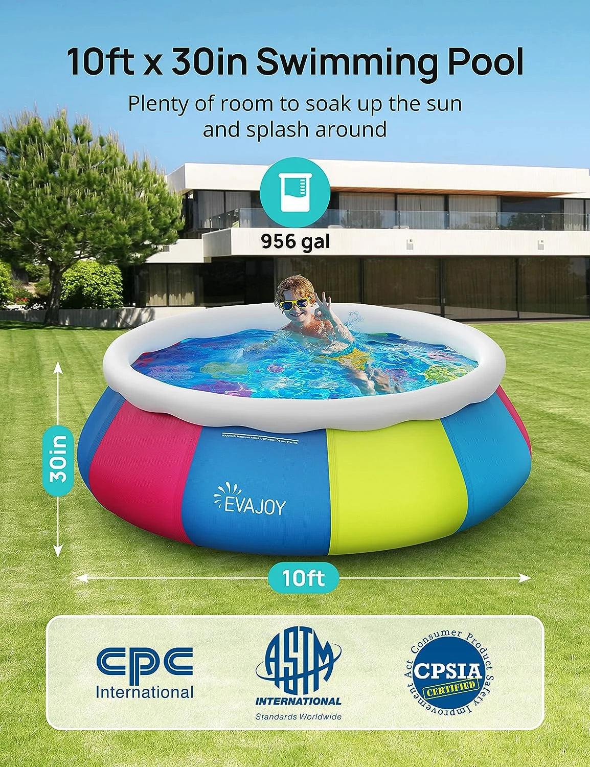 10ft × 30in Inflatable Swimming Pool with Pool Cover C96510