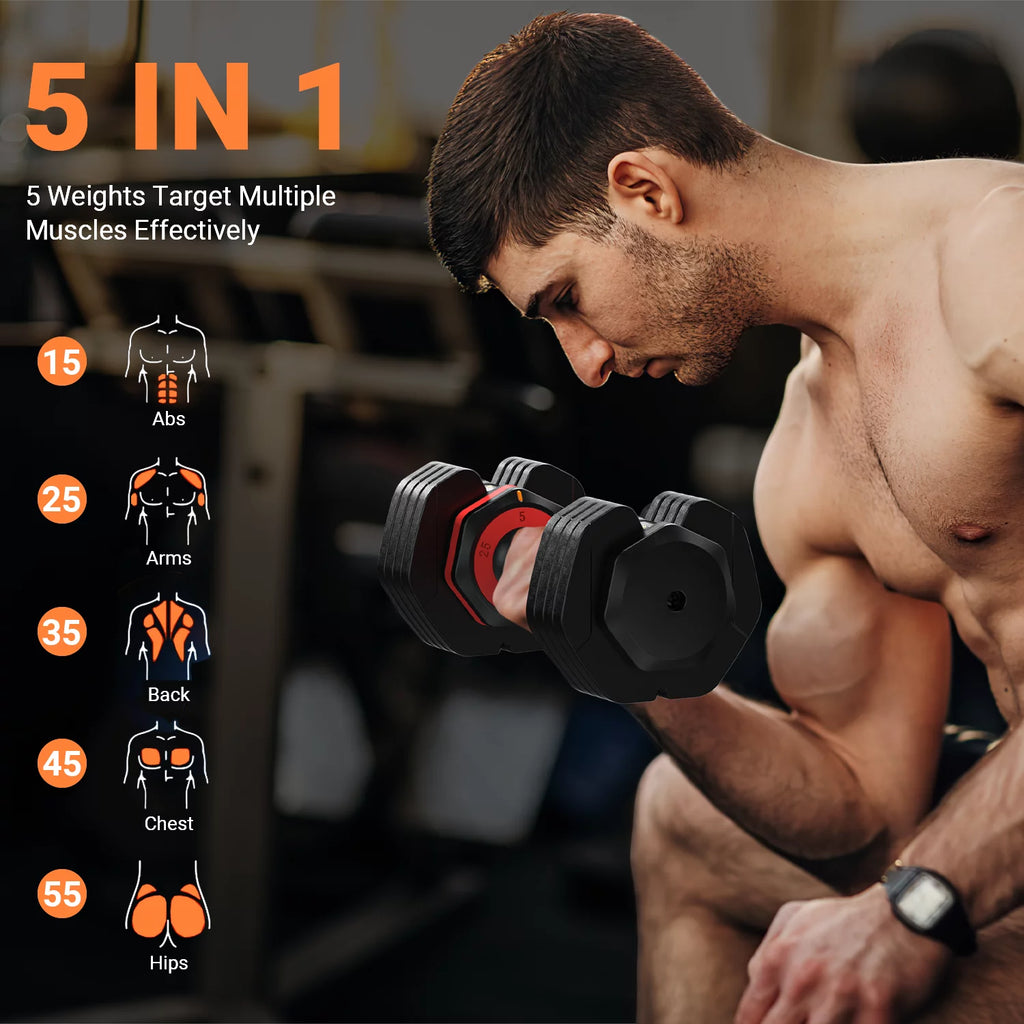 50lb 5 in 1 Adjustable Dumbbells Set of 2 with Rack L337588