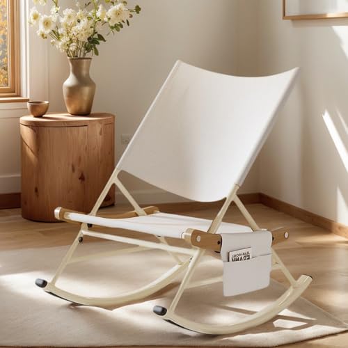 Folding Outdoor Rocker Chair with Side Pocket Carry Bag White H79979