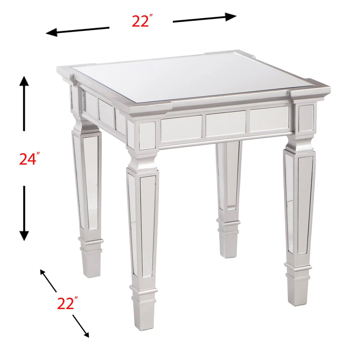 Square Mirrored Wood End Table O544