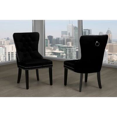 Black Velvet Tufted Side Chair A9468