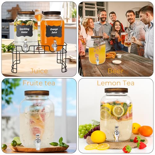 2 Pack 1 Gallon Glass Beverage Dispenser with Stand and Spigot D219378