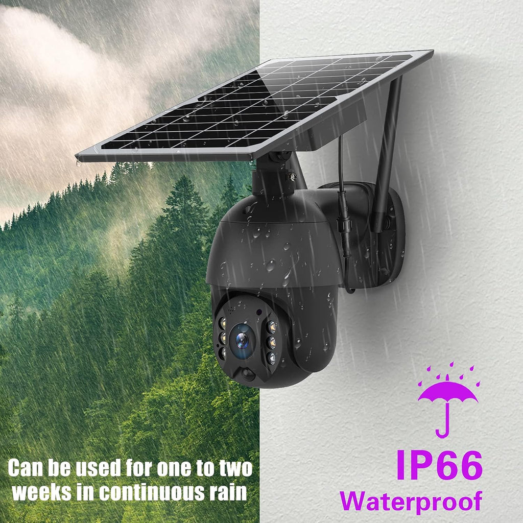 Solar Powered Wireless Security Camera Outdoor Pan Tilt WiFi Waterproof with Spotlight Battery Solar Panel Color Night Vision Motion Detection 2-Way Audio SD&Cloud Storage Black J500