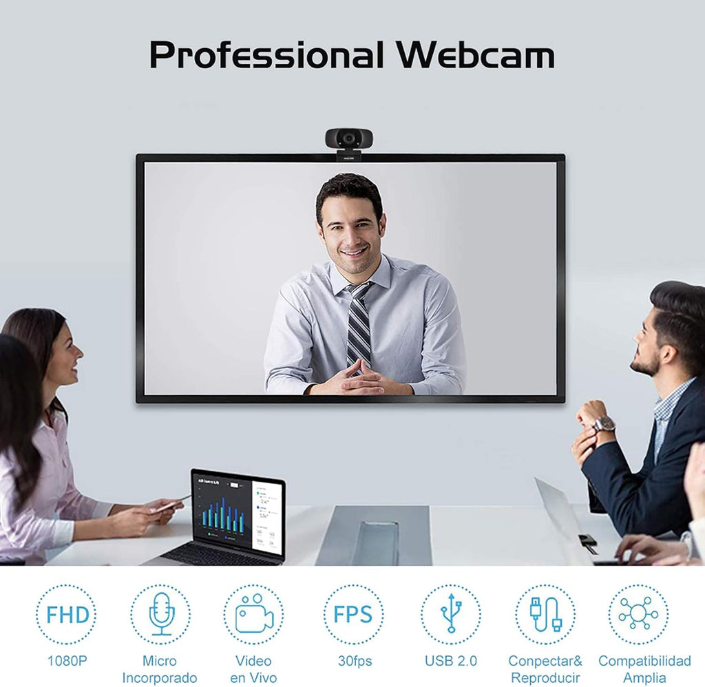 Black Webcam with Microphone and Tripod Stand U954671