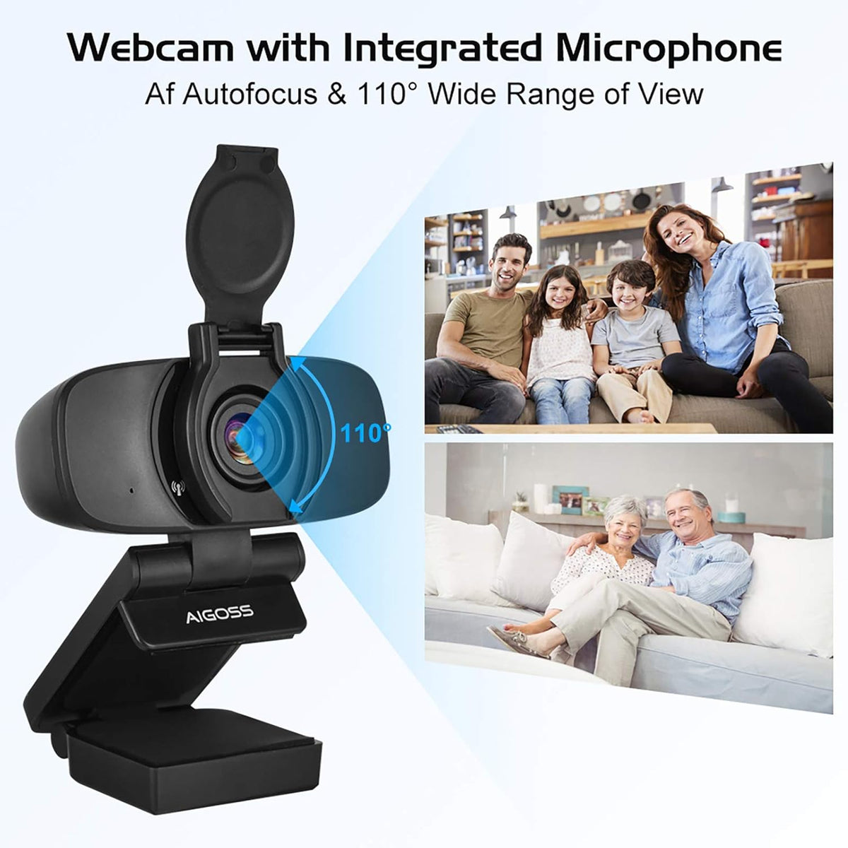 Black Webcam with Microphone and Tripod Stand U954671