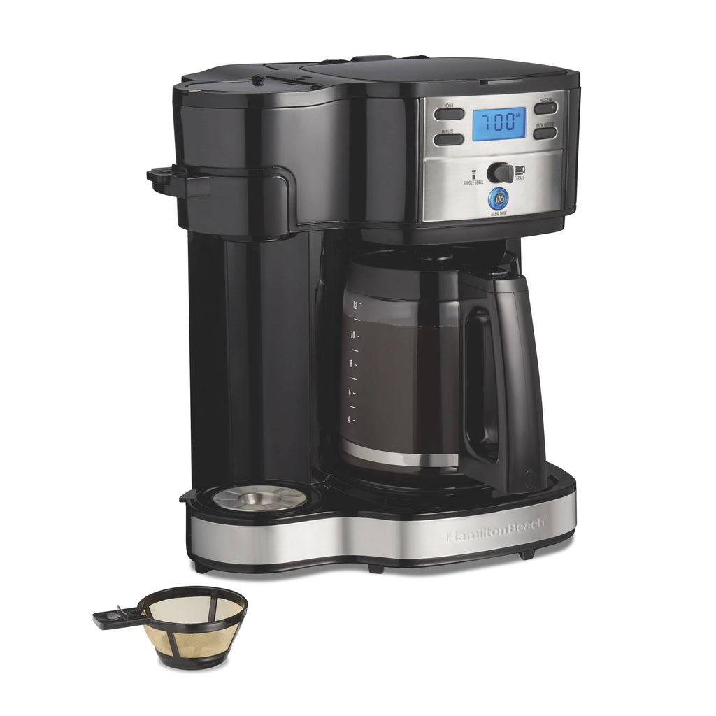 2-Way Programmable Coffee Maker, Single-Serve and 12-Cup Pot, Glass Carafe, Stainless Steel F55497