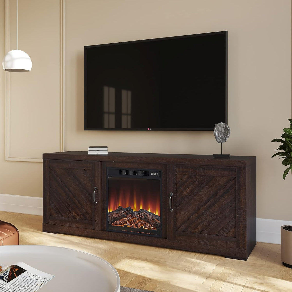 Electric Fireplace TV Stand with Storage Cabinets and Infrared Heater A164332
