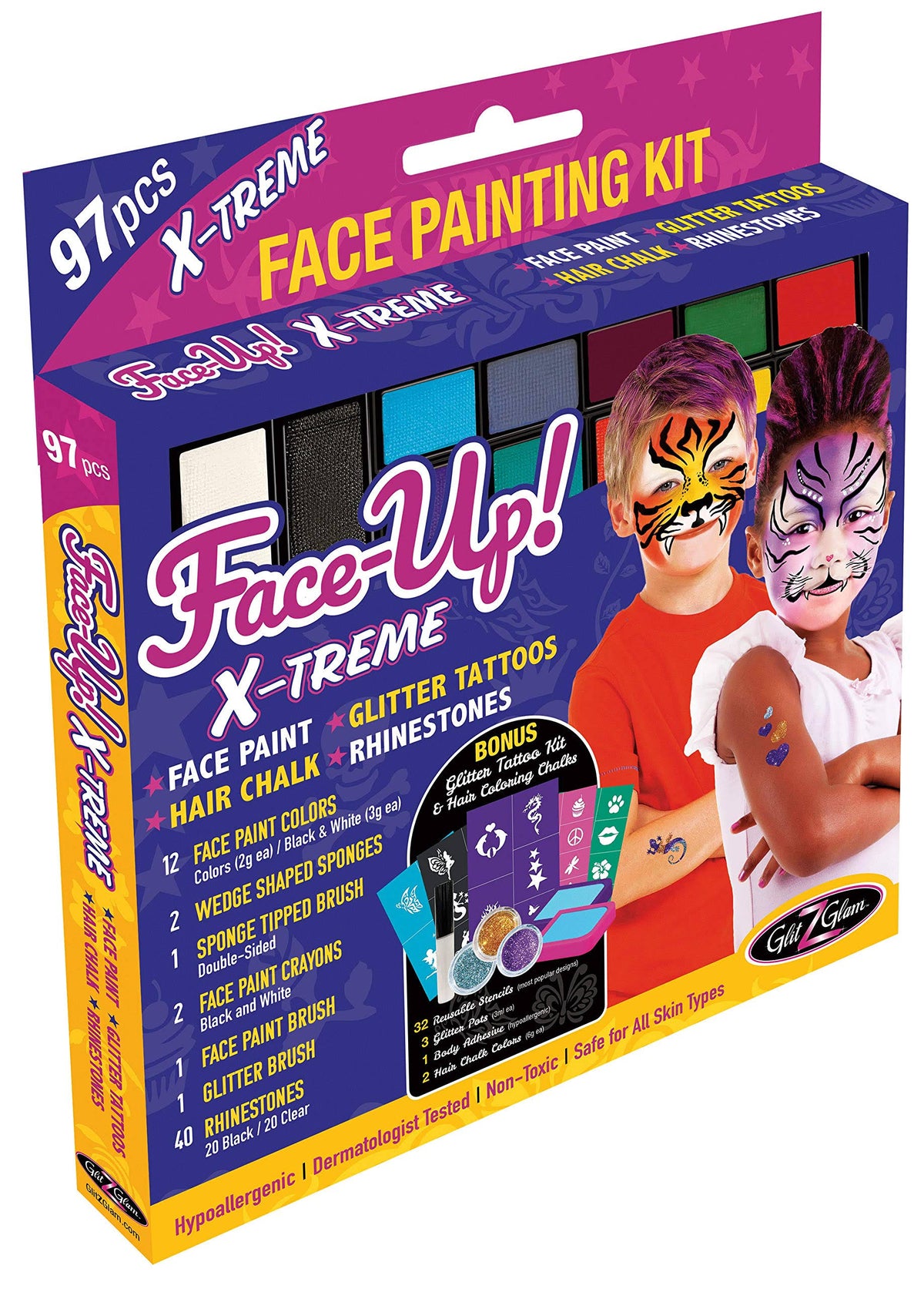 97 Piece Face Paint Kit with 32 Reusable Stencils D1688
