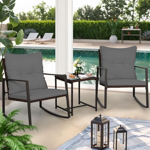 3-Piece Brown Wicker Patio Bistro Set with Glass Coffee Table G667