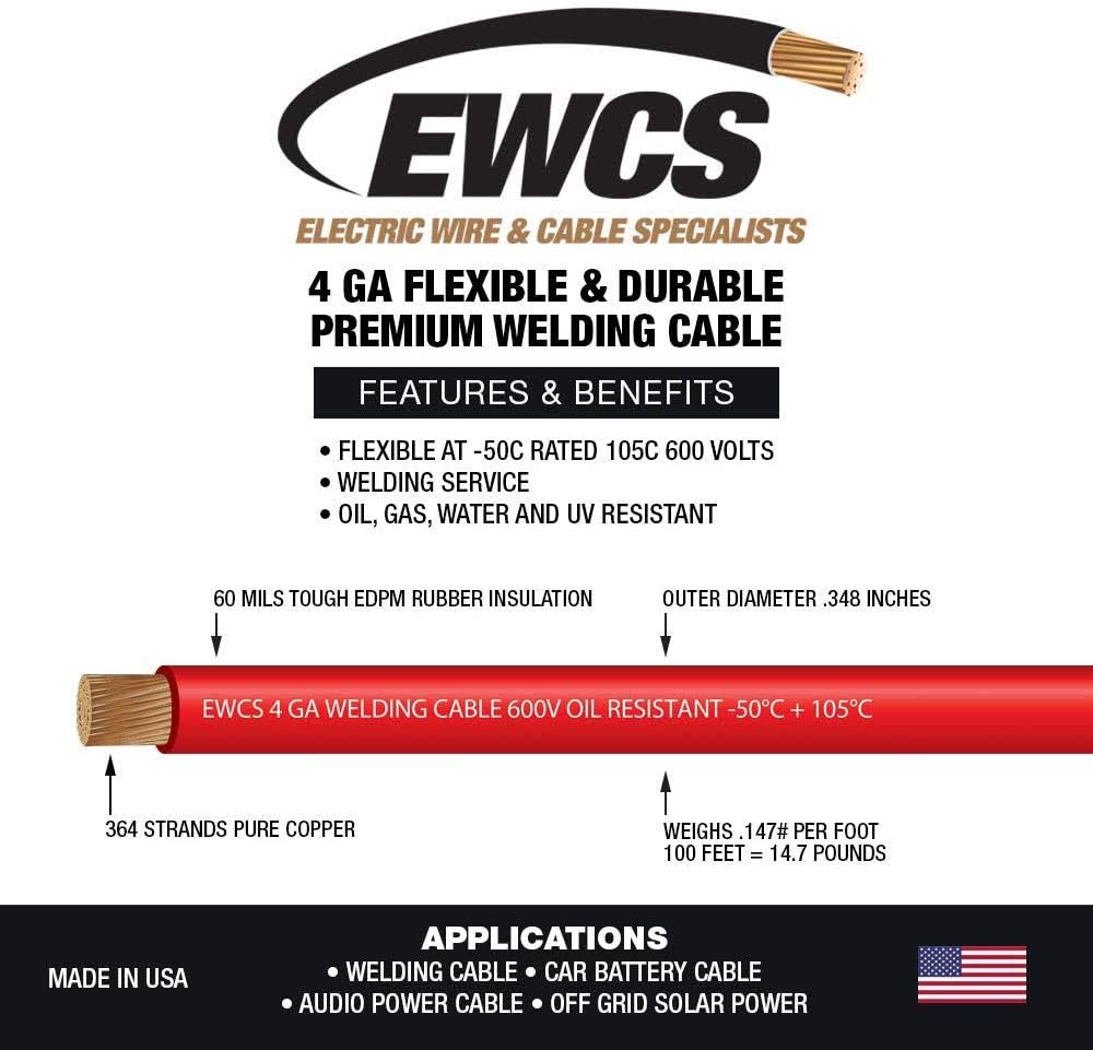 4 Gauge Red Welding Cable 20 Feet A5606