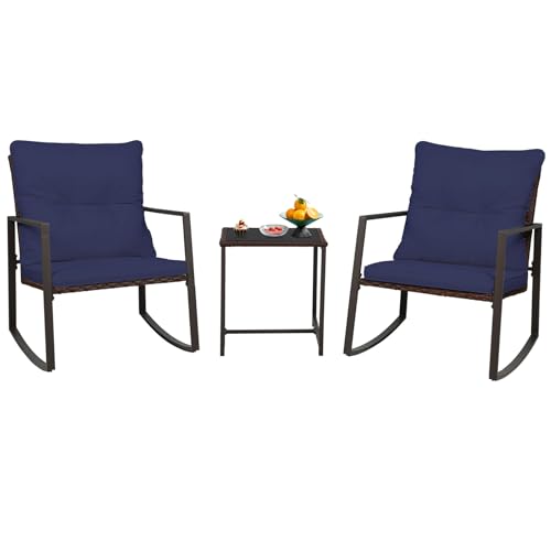 3-Piece Brown Wicker Patio Bistro Set with Glass Coffee Table G667