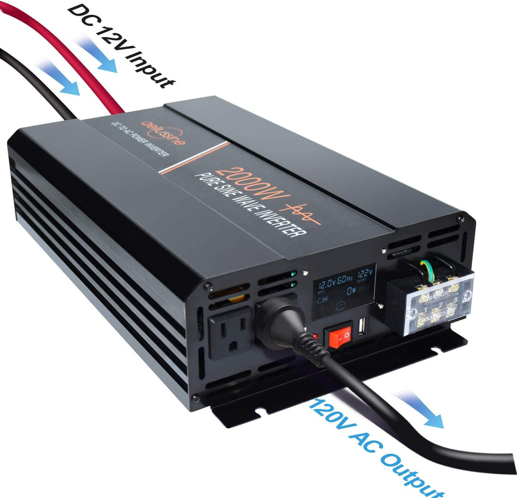 2000 Watt Pure Sine Wave Inverter 12v dc to ac 120v with LCD Display J5795