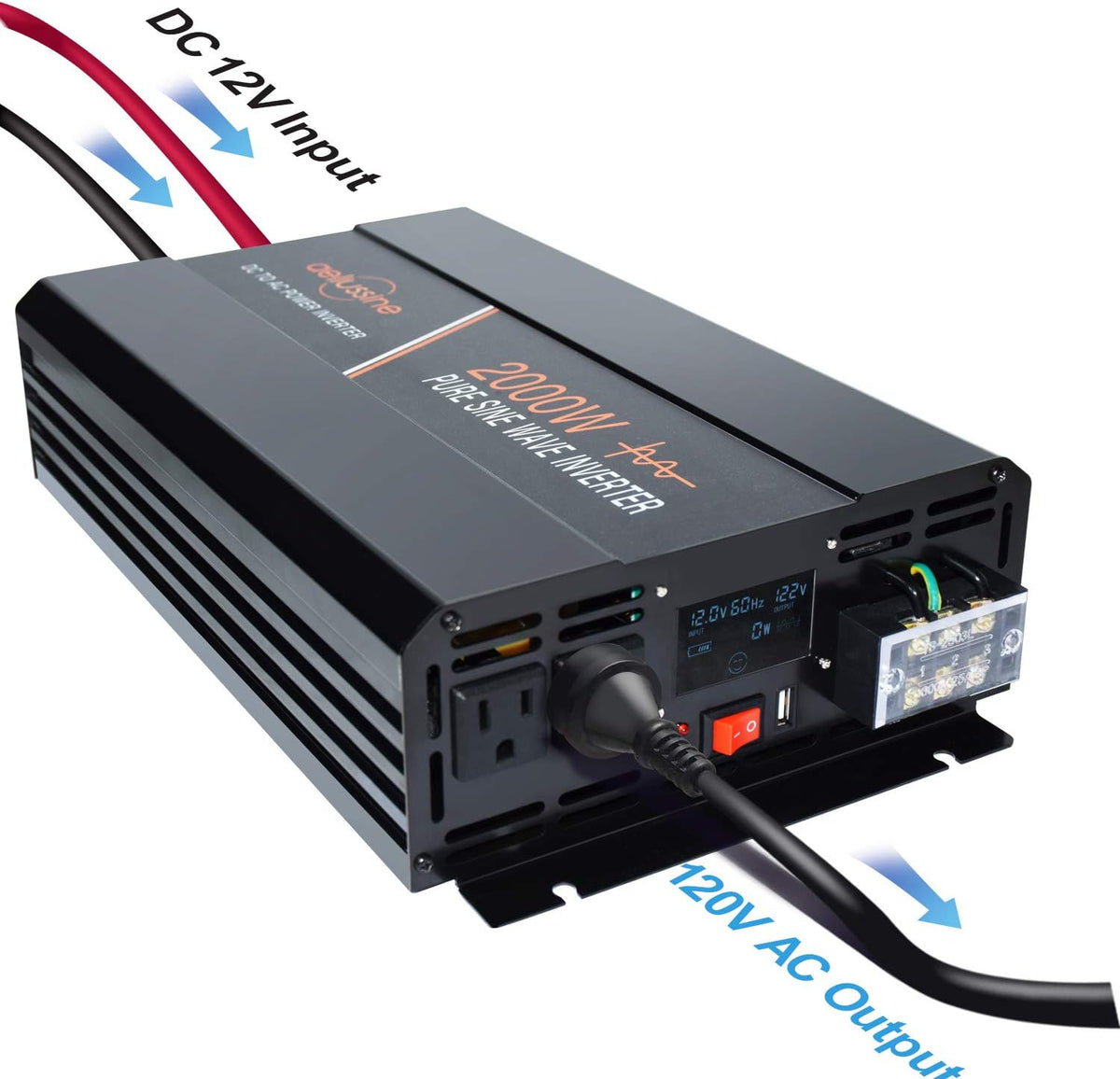 2000 Watt Pure Sine Wave Inverter 12v dc to ac 120v with LCD Display J5795