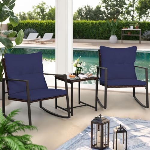 3-Piece Brown Wicker Patio Bistro Set with Glass Coffee Table G667