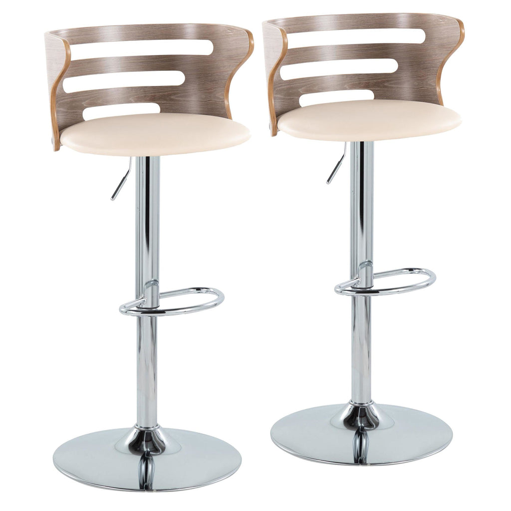 Light Grey Wood and Cream Faux Leather Swivel Barstool Set of 2 M975