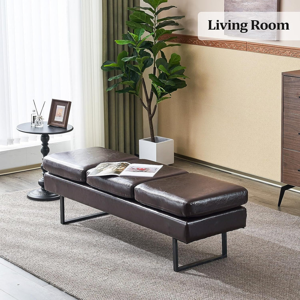 Upholstered 3 Seats Faux Leather Bench T495571