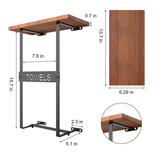 Wall Mounted Metal Towel Holder with Wooden Shelf N593
