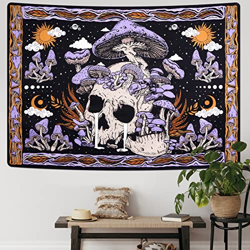 Purple Mushroom Skull Wall Tapestry H8055