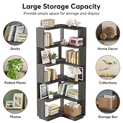 6-Tier Industrial Corner Bookshelf with Side Panels T464