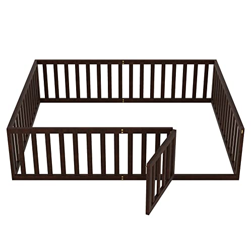 Twin Size Solid Wood Floor Bed Frame with Safety Fence A553
