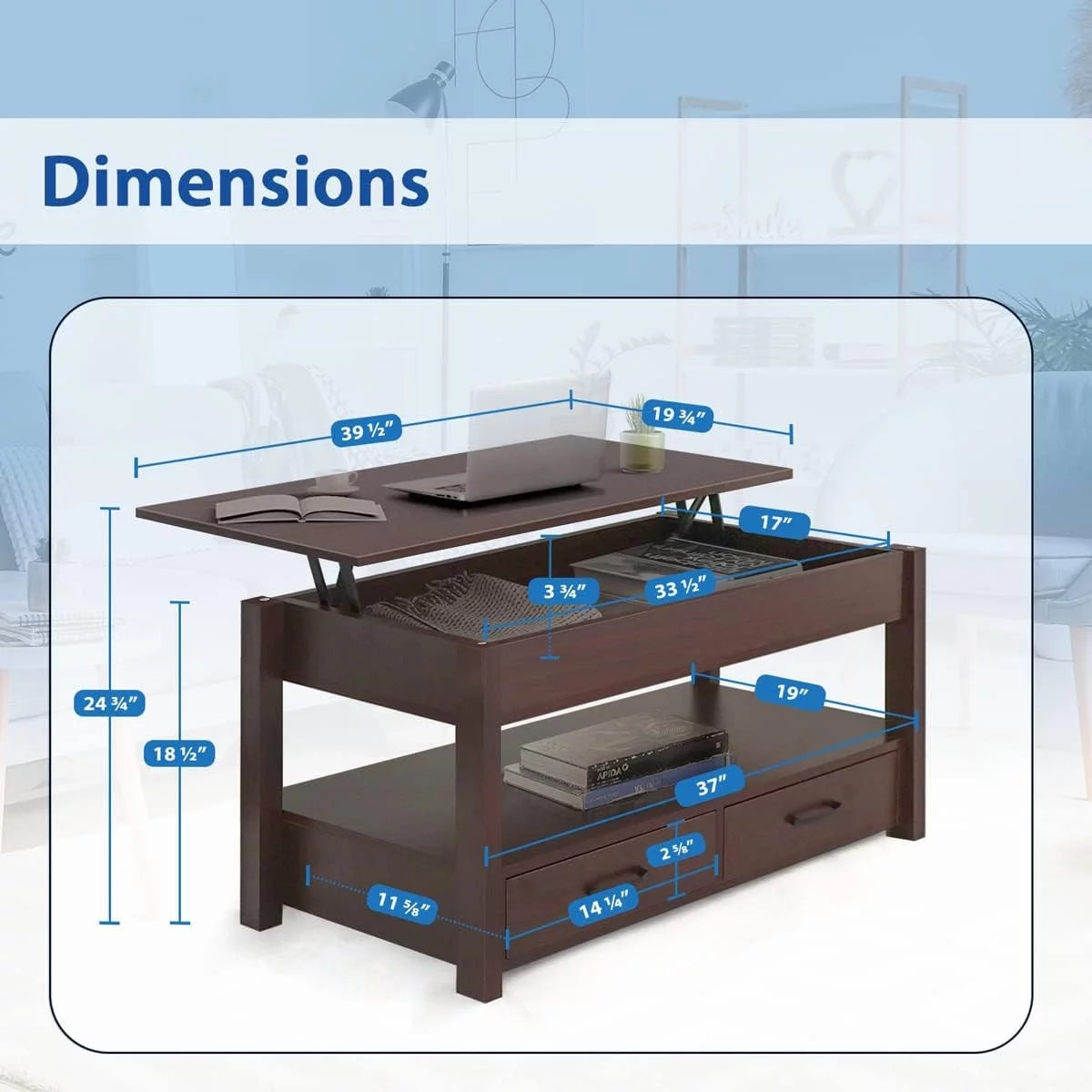 2 Drawer Lift Top Coffee Table Espresso J86280
