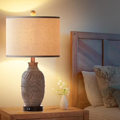 Set of 2 Dimmable Touch Control Table Lamps with USB Ports and AC Outlet L65105