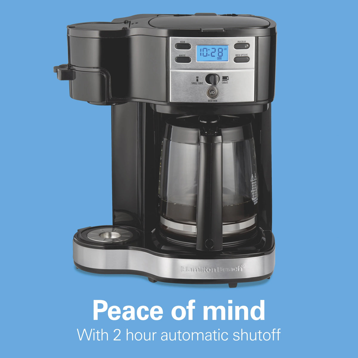 2-Way Programmable Coffee Maker, Single-Serve and 12-Cup Pot, Glass Carafe, Stainless Steel F55497