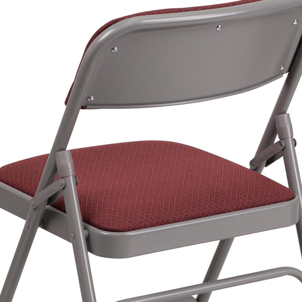 Burgundy Patterned Fabric Metal Folding Chair M594
