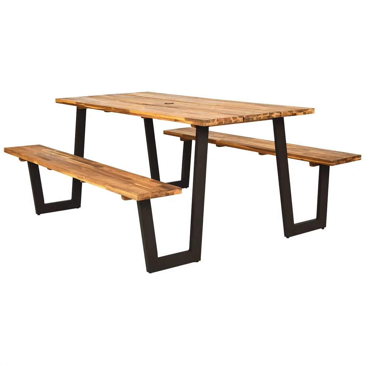 Wooden Picnic Table Bench Set with Umbrella Hole R912