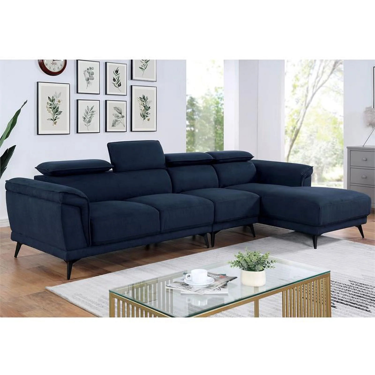 Navy Fabric Adjustable Headrest Sectional J415