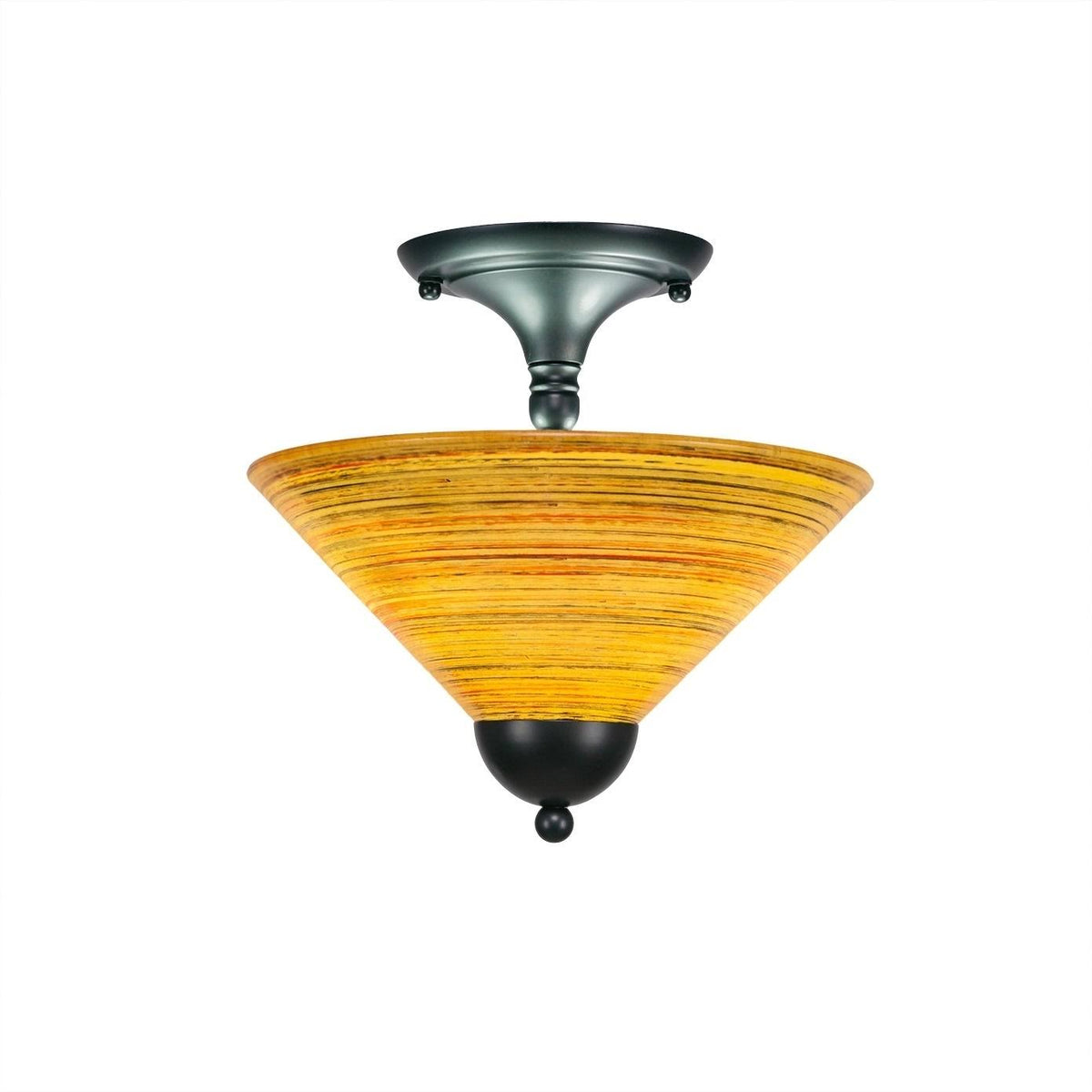 Two Light Semi-Flush Mount Matte Black with Charcoal Spiral Glass T968