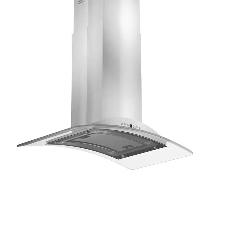 30 in. 400 CFM Convertible Island Mount Range Hood with 2 LED Lights in Stainless Steel with Curved Glass E16042