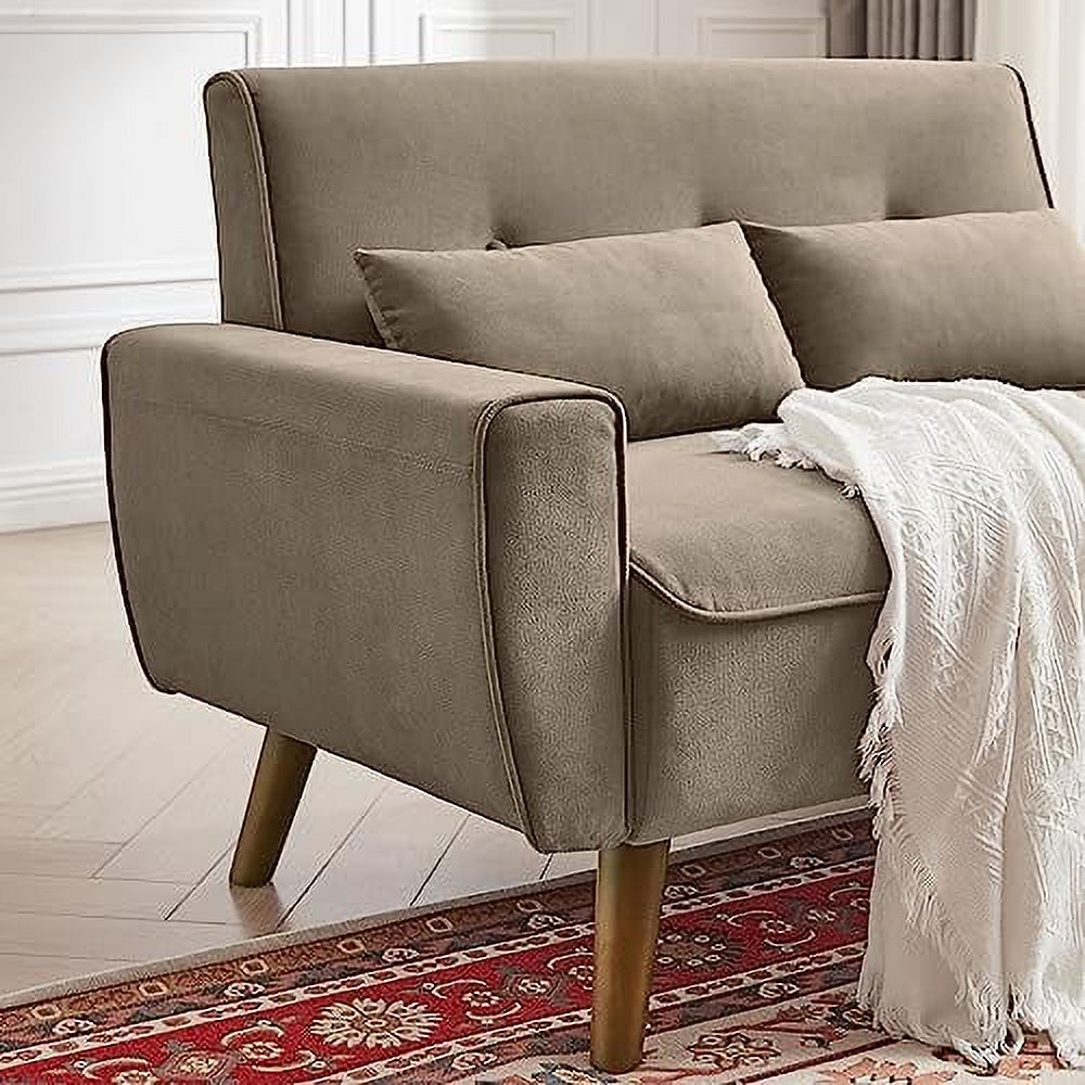 48" Linen Loveseat Sofa with Throw Pillows Q8377