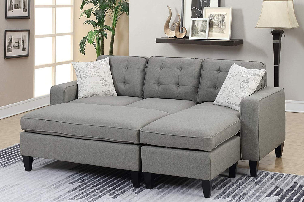 Light Grey Linen-Like Fabric Sectional Sofa Set G570212