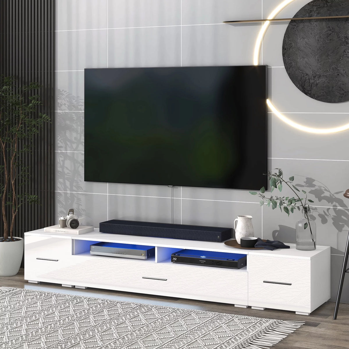 White TV Stand with LED Lights D856