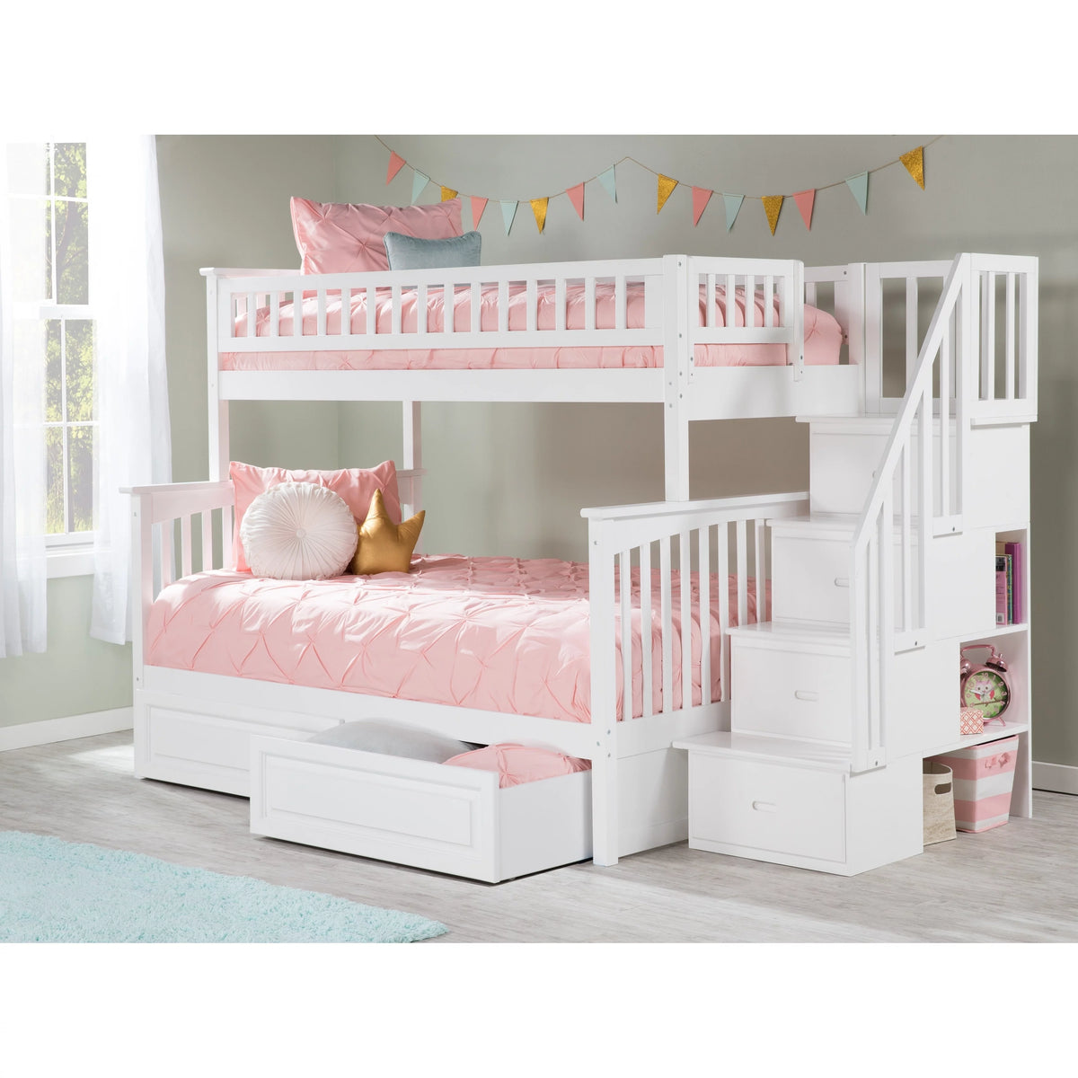 Twin over Full Bunk Bed with 2 Drawers in White S9079