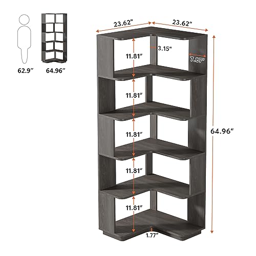 6-Tier Industrial Corner Bookshelf with Side Panels T464