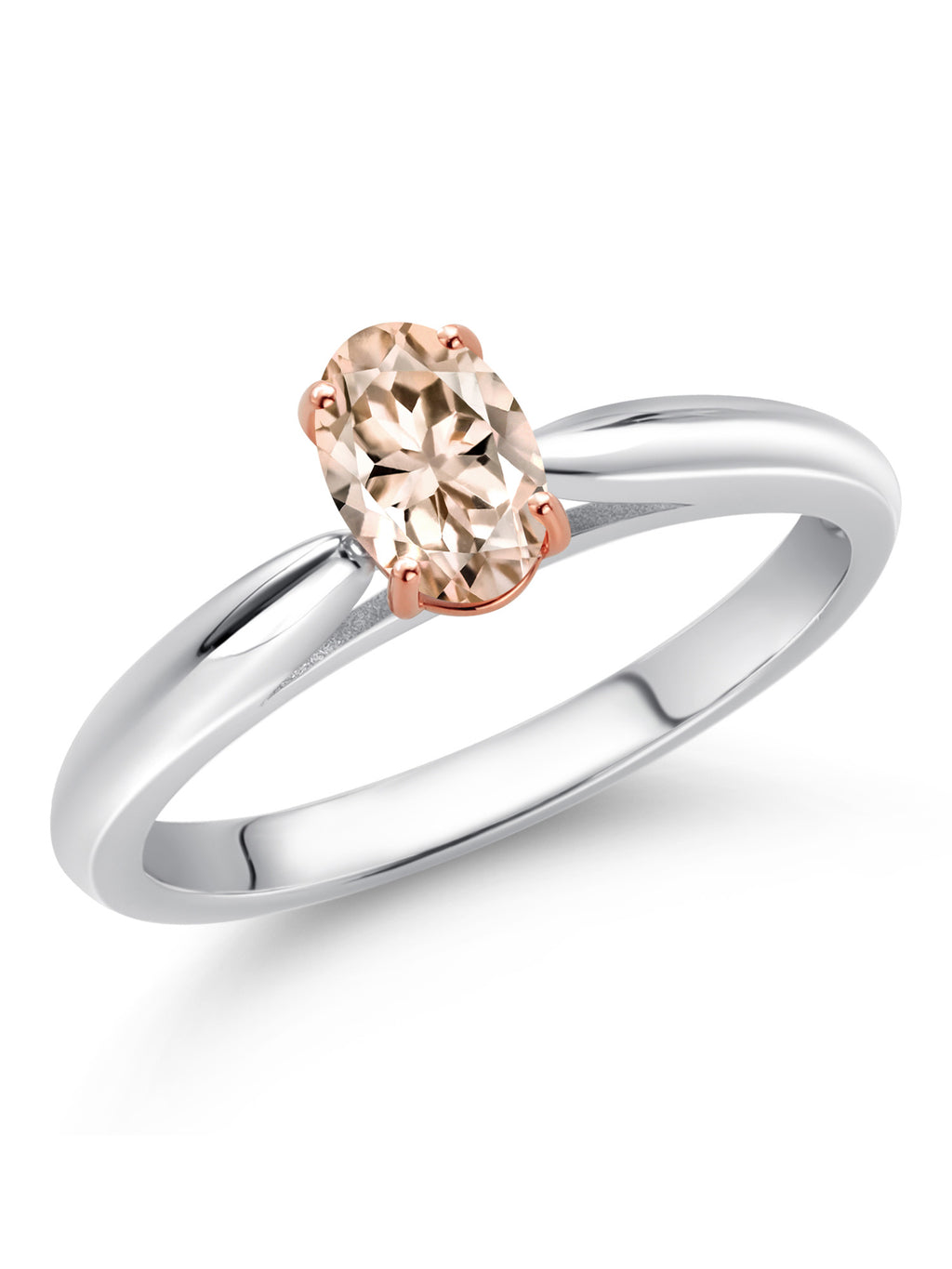 925 Sterling Silver and 10K Rose Gold Peach Morganite Solitaire Engagement Ring (0.50 Cttw, Oval 6X4MM) S316