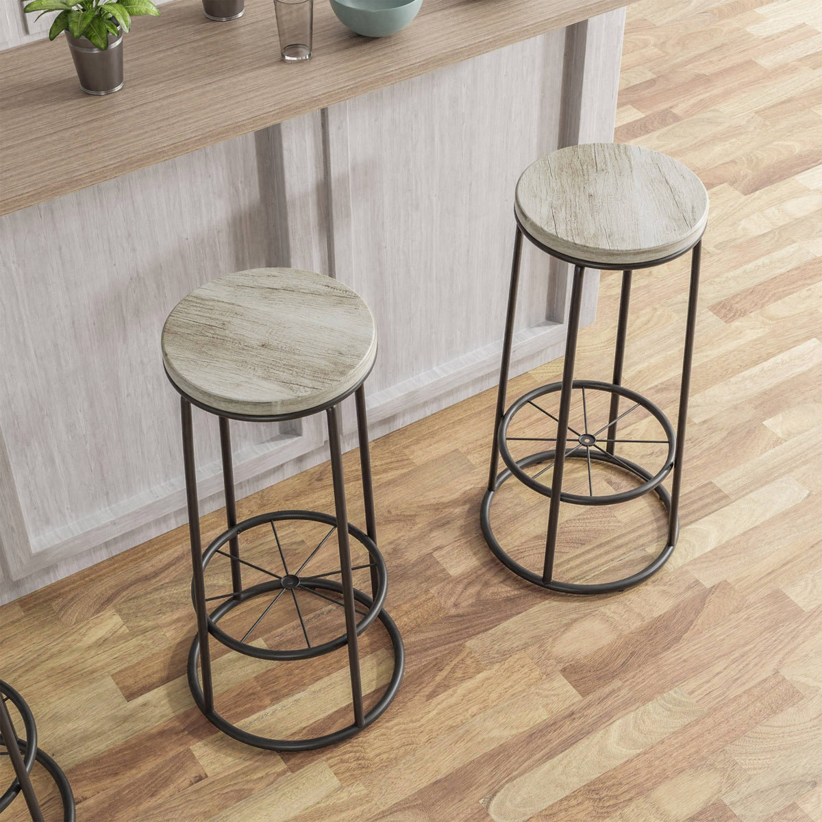 Rustic Metal Barstools Set of 2 H709